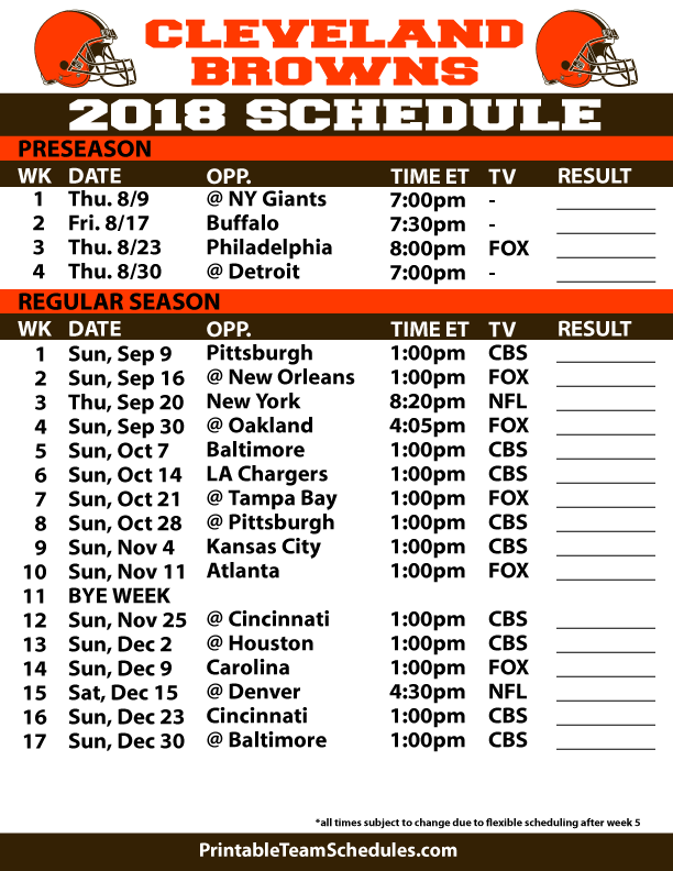 Cleveland Browns Schedule Printable