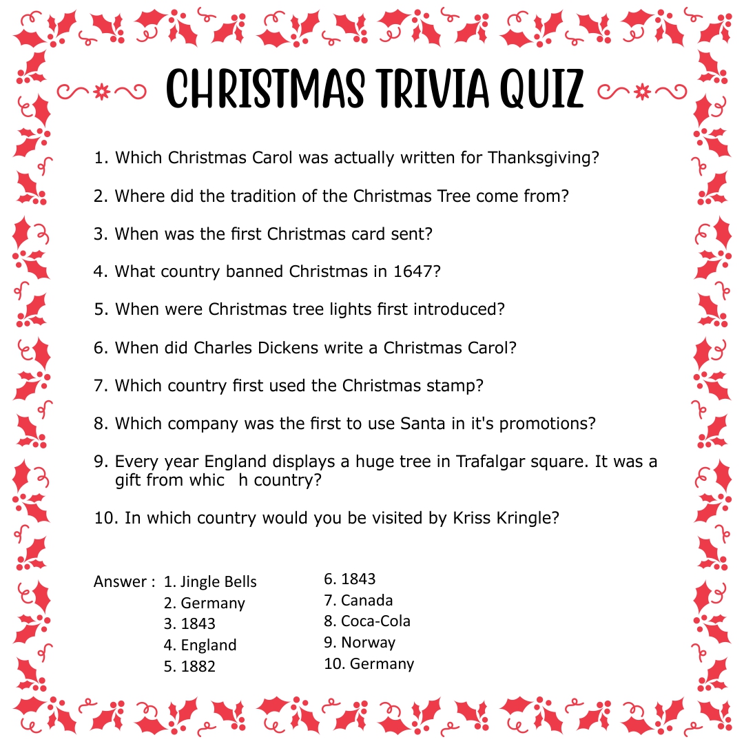 Christmas Trivia With Answers Printable