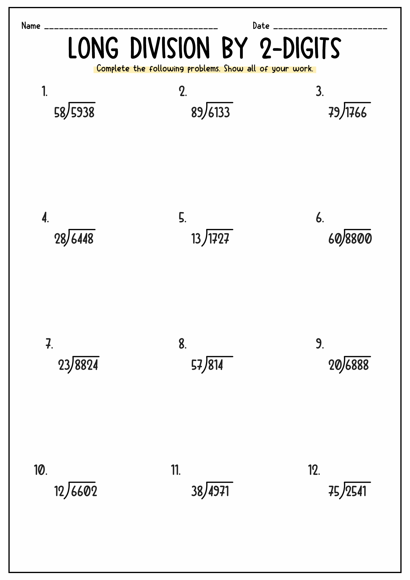 Free Printable Long Division Template