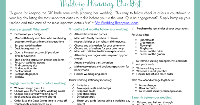 Detailed Wedding Checklist Printable