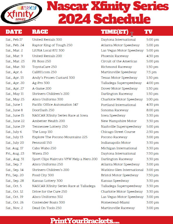 Nascar Xfinity Race Schedule 2024 Renae Charlene